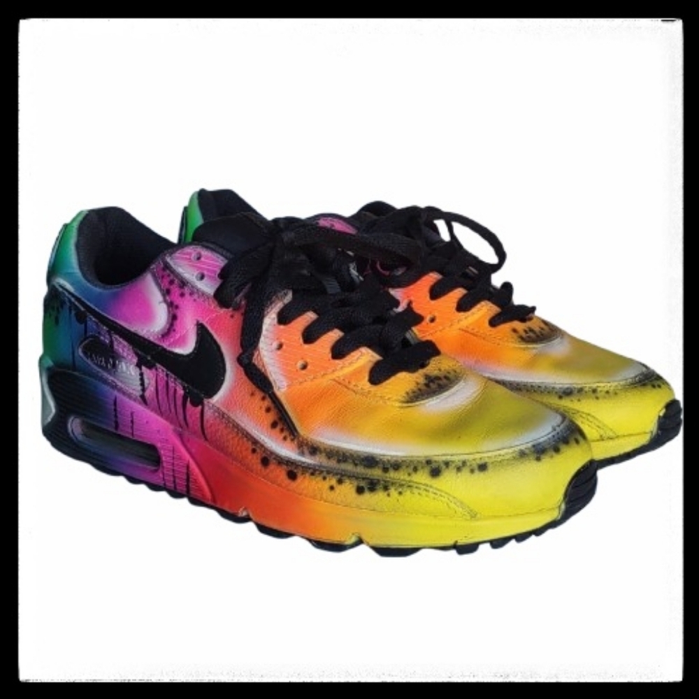 Custom Airbrushed Nike Air Max 90 "Neon Flash" Airbrush Sneaker Size 8.5 Womens